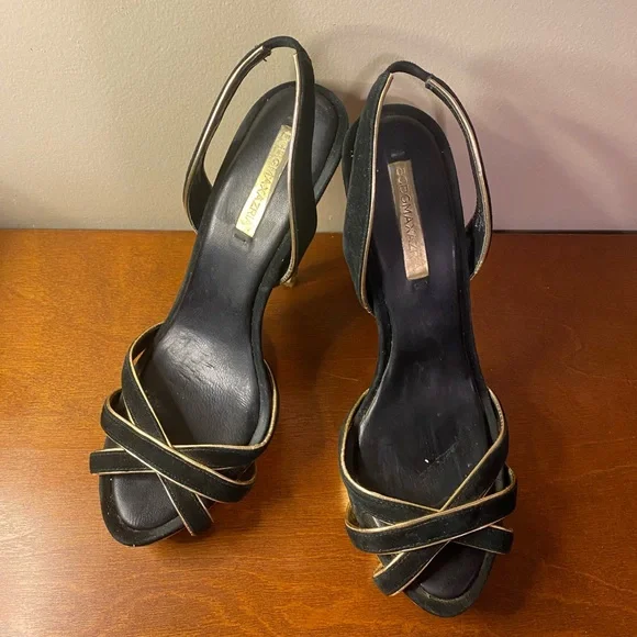 Black And Gold BCBG Sling Back Heels size 9.5 - Picture 3 of 7